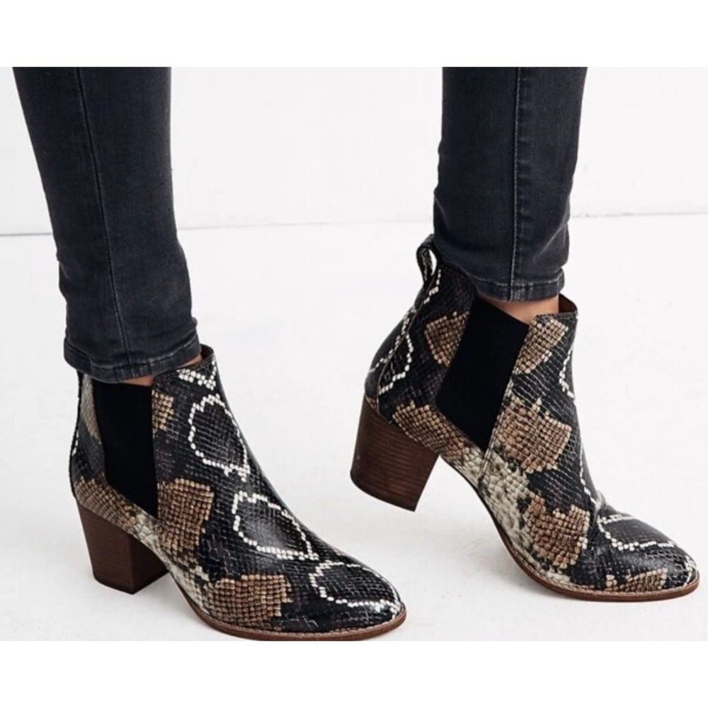 Madewell Regan Boots 9 Snake Western Embossed Leather Block Heel Ankle Womens‎